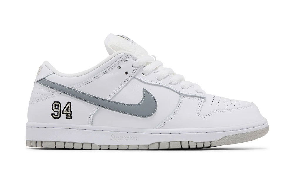 Dunk Low SB x Supreme "94 White Metallic Silver"